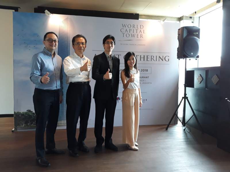 Media Gathering World Capital Tower, gedung perkantoran tertinggi di Jakarta besutan Pollux Properties dan Mega Kuningan International di Jakarta, Kamis (25/1/2018). Ki-ka: Direktur Sales & Marketing Pollux Properties Maikel Tanuwidjaja, Project Manager Hendra, Vincent dari Mega Kuningan International dan Ratna Andriani, Leasing Manager World Capital Tower. (Foto: HousingEstate/Diyah)